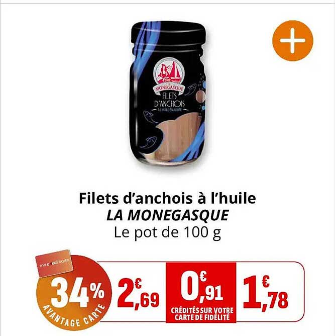 Filets d’anchois à l’huile LA MONEGASQUE Le pot de 100 g