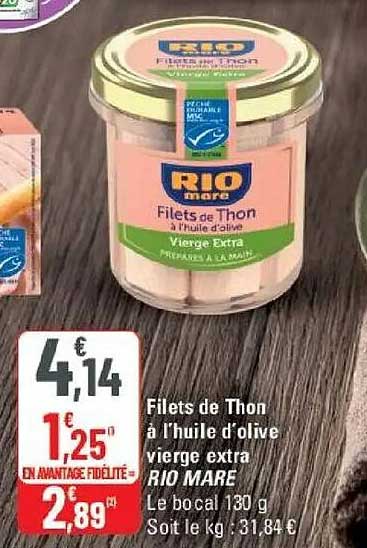 Filets de Thon à l'huile d'olive vierge extra RIO MARE Le bocal 130 g