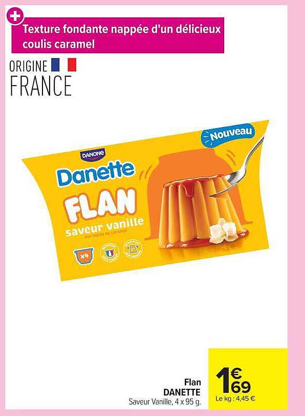 Flan DANETTE Saveur Vanille, 4 x 95 g.