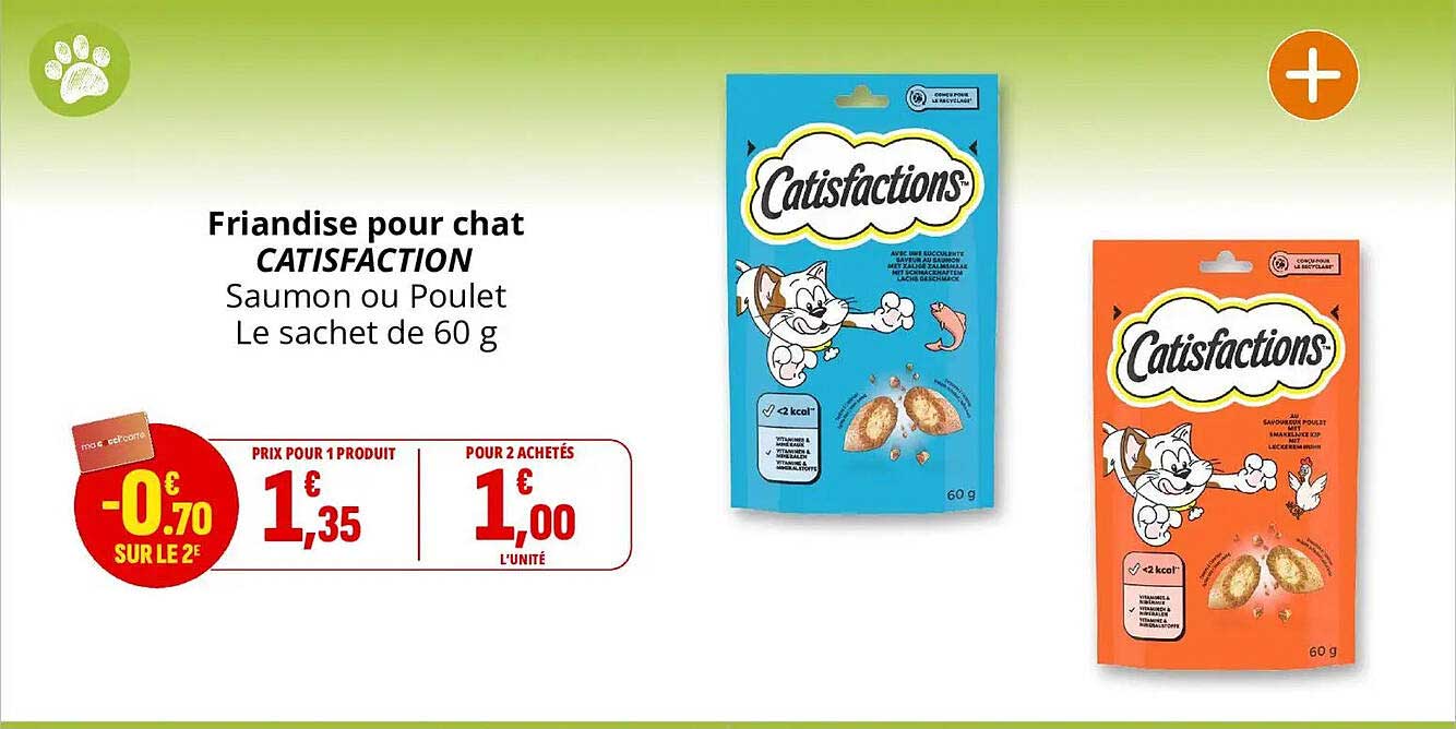 Friandise pour chat CATSIFACTION Saumon ou Poulet Le sachet de 60 g
