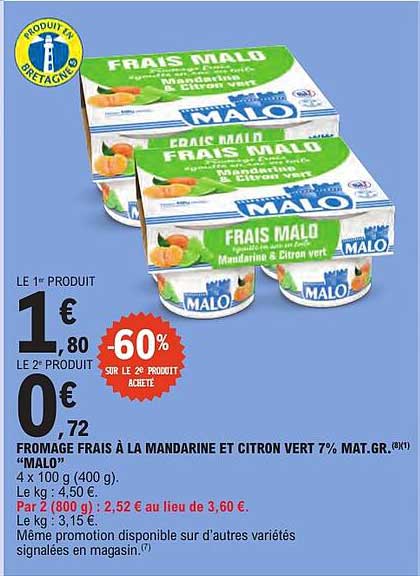 FROMAGE FRAIS À LA MANDARINE ET CITRON VERT 7% MAT.GR. «MALO»