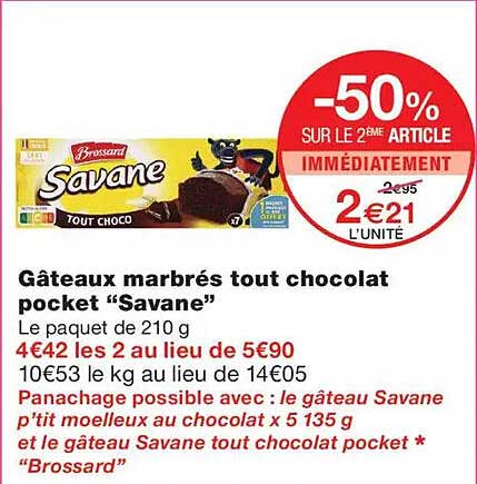 Gâteaux marbrés tout chocolat pocket “Savane”