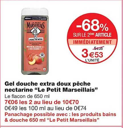 Gel douche extra doux pêche nectarine “Le Petit Marseillais”