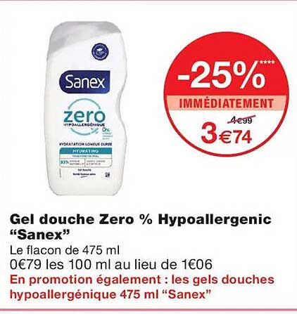 Gel douche Zero % Hypoallergenic “Sanex”