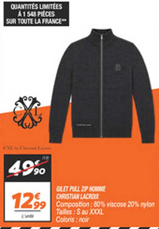 GILET PULL ZIP HOMME CHRISTIAN LACROIX