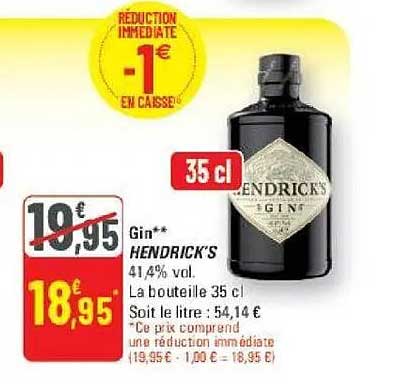 Gin** HENDRICK’S 41,4% vol. La bouteille 35 cl