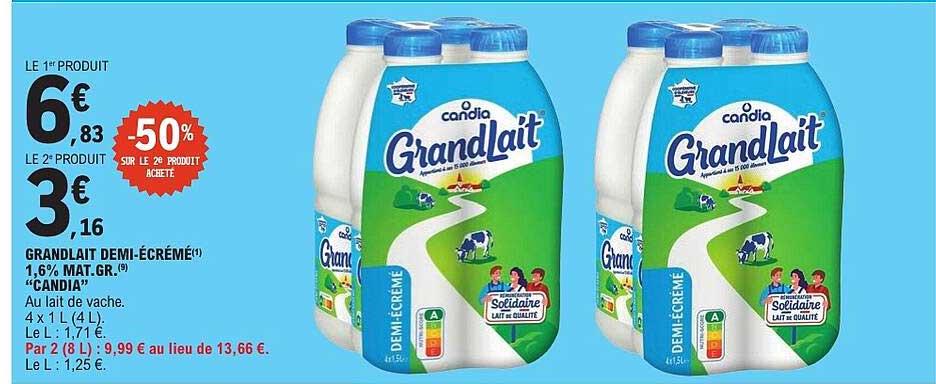 GRANDLAIT DEMI-ÉCRÉMÉ 1,6% MAT.GR.(9) «CANDIA»