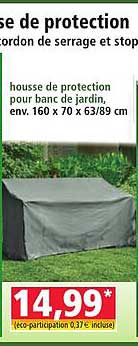housse de protection pour banc de jardin, env. 160 x 70 x 63/89 cm