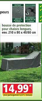 housse de protection pour chaises longues, env. 210 x 80 x 40/80 cm