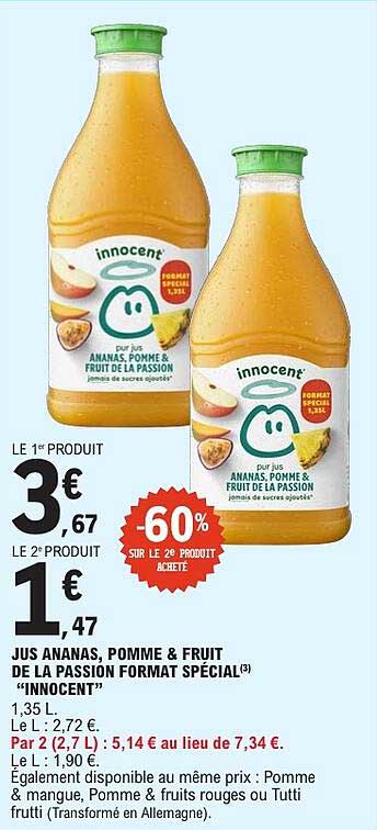 JUS ANANAS, POMME & FRUIT DE LA PASSION FORMAT SPÉCIAL(3) "INNOCENT"