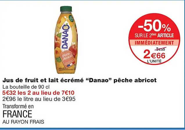 Jus de fruit et lait écrémé “Danao” pêche abricot