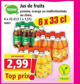 Jus de fruits pomme, orange ou multivitaminés au choix