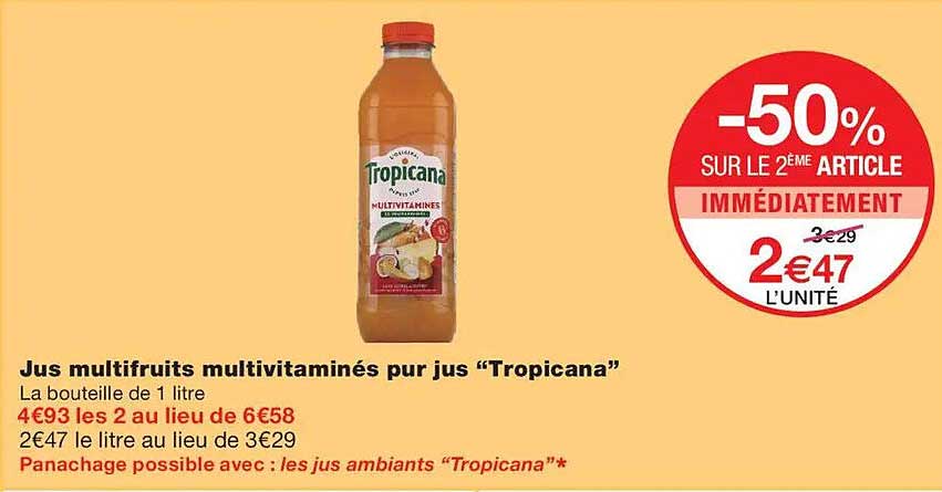Jus multifruits multivitaminés pur jus “Tropicana”