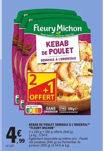 KEBAB DE POULET SEMOULE À L'ORIENTAL(5) «FLEURY MICHON»
