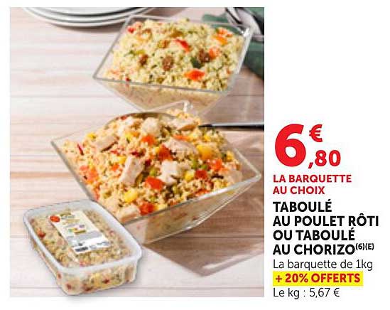 LA BARQUETTE AU CHOIX TABOULÉ AU POULET RÔTI OU TABOULÉ AU CHORIZO