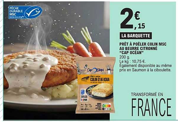 LA BARQUETTE PRÊT À POÊLER COLIN MSC AU BEURRE CITRONNÉ “CAP OCÉAN”
