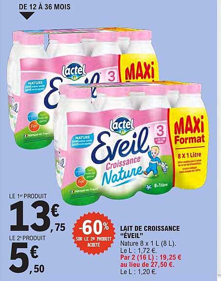 LAIT DE CROISSANCE “EVEIL” Nature 8 x 1 L (8 L)