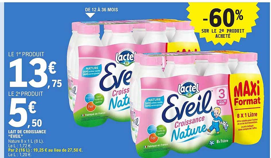 Lait de croissance "Eveil" Nature 8 x 1 L (8 L)
