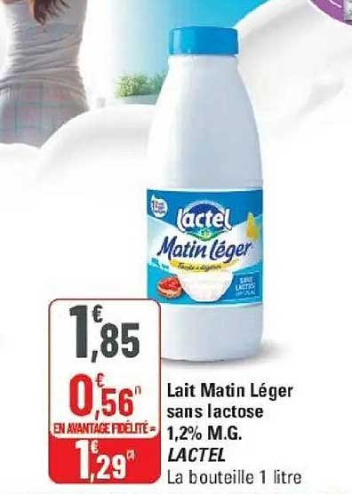 Lait Matin Léger sans lactose 1,2% M.G. LACTEL La bouteille 1 litre