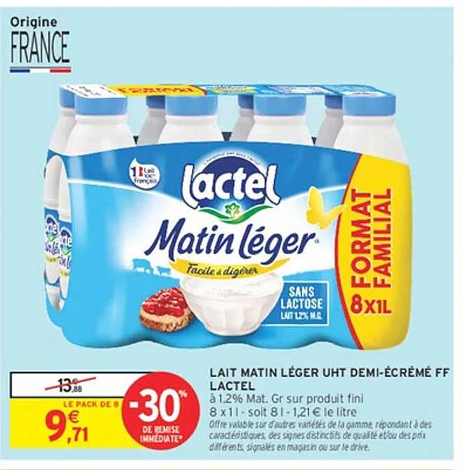 Lait Matin Léger UHT demi-écrémé FF Lactel
