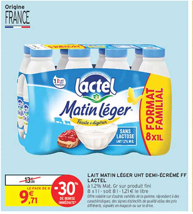 Lait Matin léger UHT demi-écrémé FF Lactel