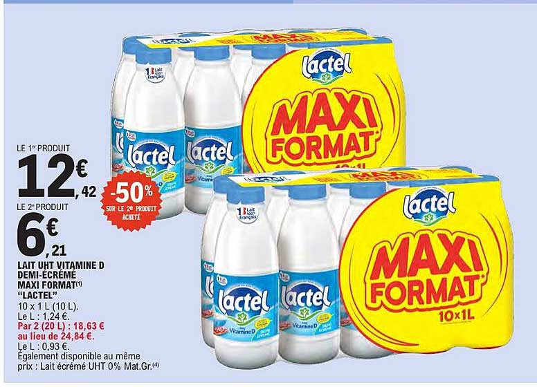 Lait UHT Vitamine D demi-écrémé maxi format(1) “Lactel”
