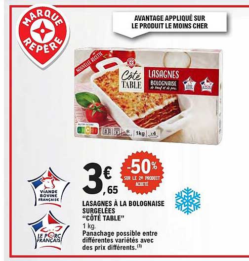 LASAGNES À LA BOLOGNAISE SURGELÉES "CÔTÉ TABLE"