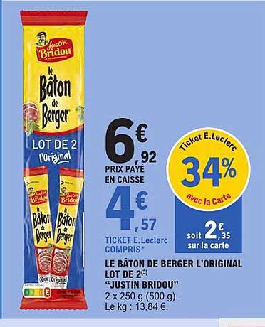 LE BÂTON DE BERGER L'ORIGINAL LOT DE 2 "JUSTIN BRIDOU"