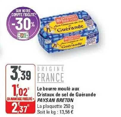 Le beurre moulé aux Cristaux de sel de Guérande PAYSAN BRETON