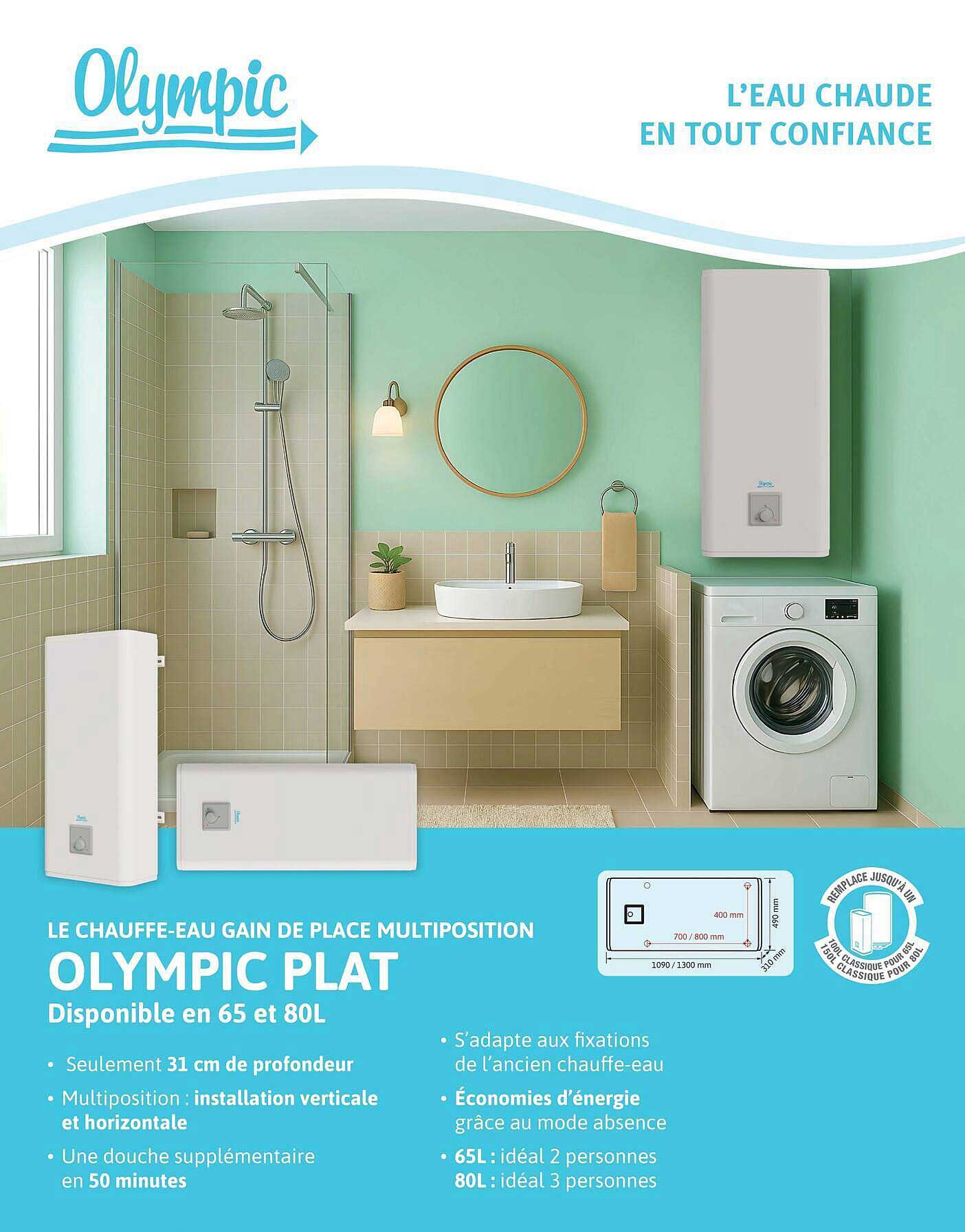 LE CHAUFFE-EAU GAIN DE PLACE MULTIPOSITION OLYMPIC PLAT
