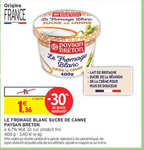 LE FROMAGE BLANC SUCRE DE CANNE PAYSAN BRETON