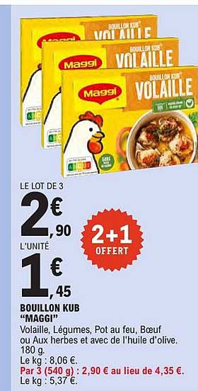 LE LOT DE 3 2+1 OFFERT BOUILLON KUB “MAGGI”