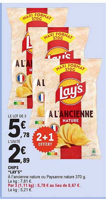 LE LOT DE 3 LAY'S À L'ANCIENNE NATURE MAXI FORMAT 370G 2+1 OFFERT