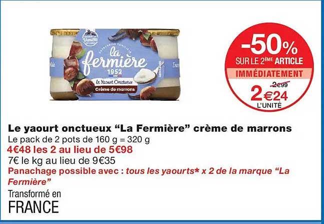 Le yaourt onctueux “La Fermière” crème de marrons