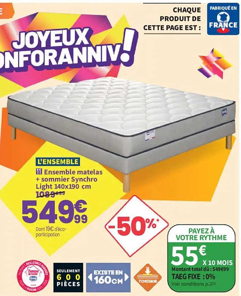 L’ENSEMBLE 11 Ensemble matelas + sommier Synchro Light 140x190 cm