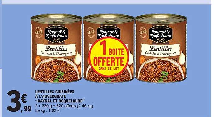 Lentilles cuisinées à l'Auvergnate "Raynal et Roquelaure"