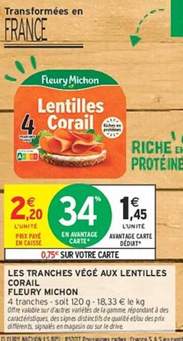 LES TRANCHES VÉGÉ AUX LENTILLES CORAIL FLEURY MICHON