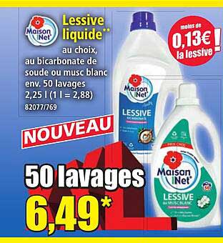 Lessive liquide** au choix, au bicarbonate de soude ou musc blanc env. 50 lavages 2,25 l (1 l = 2,88) 82077/769