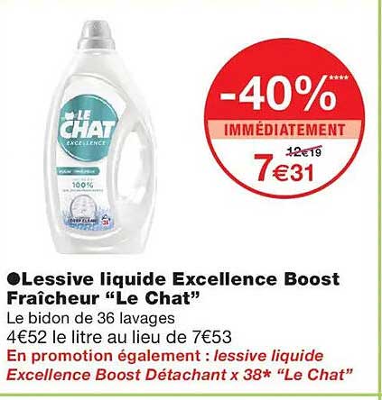 Lessive liquide Excellence Boost Fraîcheur “Le Chat”