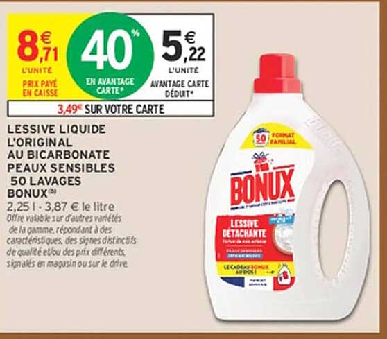 LESSIVE LIQUIDE L'ORIGINAL AU BICARBONATE PEAUX SENSIBLES 50 LAVAGES BONUS