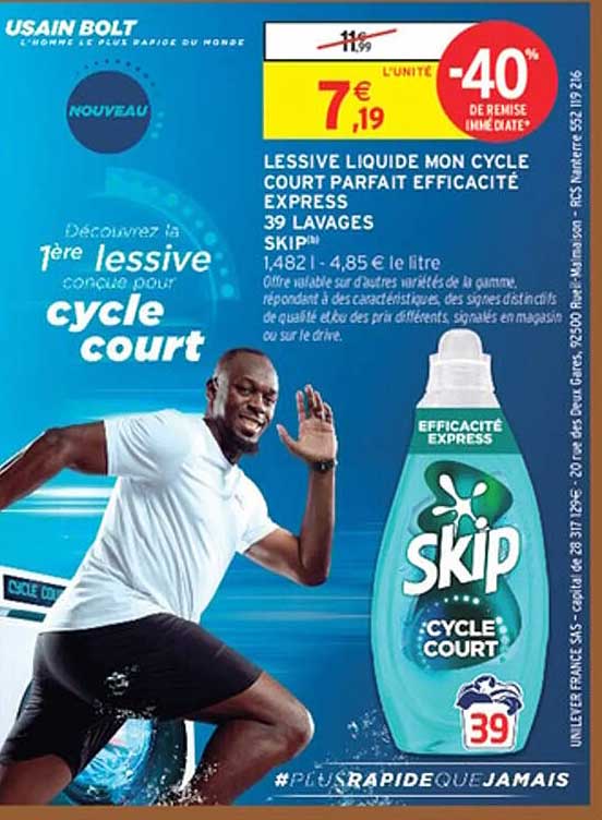 LESSIVE LIQUIDE MON CYCLE COURT PARFAIT EFFICACITÉ EXPRESS 39 LAVAGES SKIP