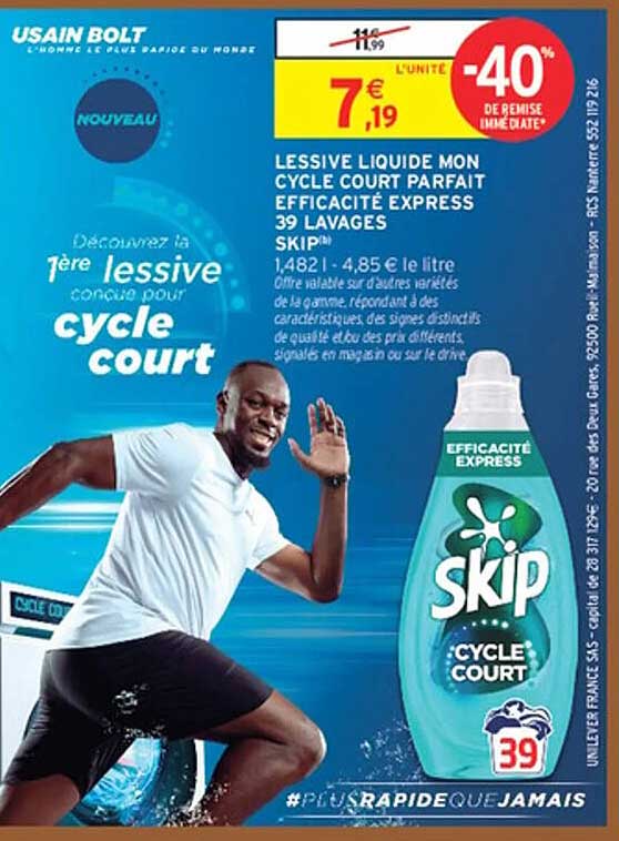 LESSIVE LIQUIDE MON CYCLE COURT PARFAIT EFFICACITÉ EXPRESS 39 LAVAGES SKIP