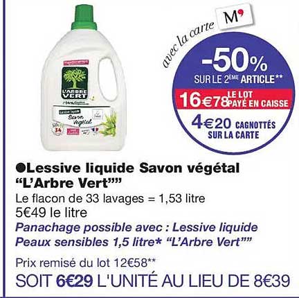 Lessive liquide Savon végétal “L’Arbre Vert”