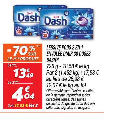 LESSIVE PODS 2 EN 1 ENVOLÉE D'AIR 38 DOSES DASH