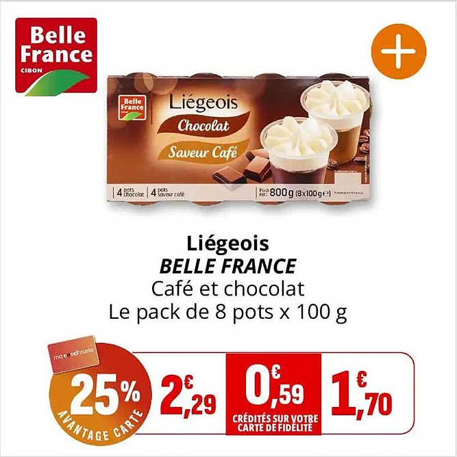 Liégeois BELLE FRANCE Café et chocolat Le pack de 8 pots x 100 g