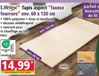 Lifetex Tapis aspect "fausse fourrure" env. 60 x 120 cm