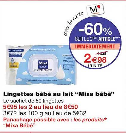 Lingettes bébé au lait “Mixa bébé”