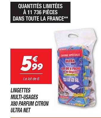 LINGETTES MULTI-USAGES X80 PARFUM CITRON ULTRA NET