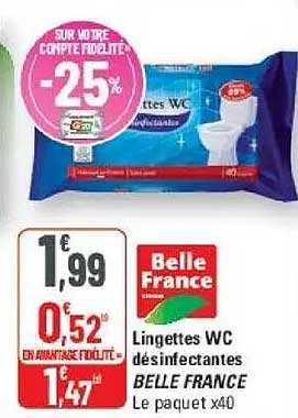 Lingettes WC désinfectantes BELLE FRANCE Le paquet x40