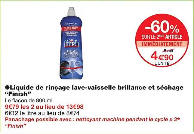 Liquide de rinçage lave-vaisselle brillance et séchage “Finish”